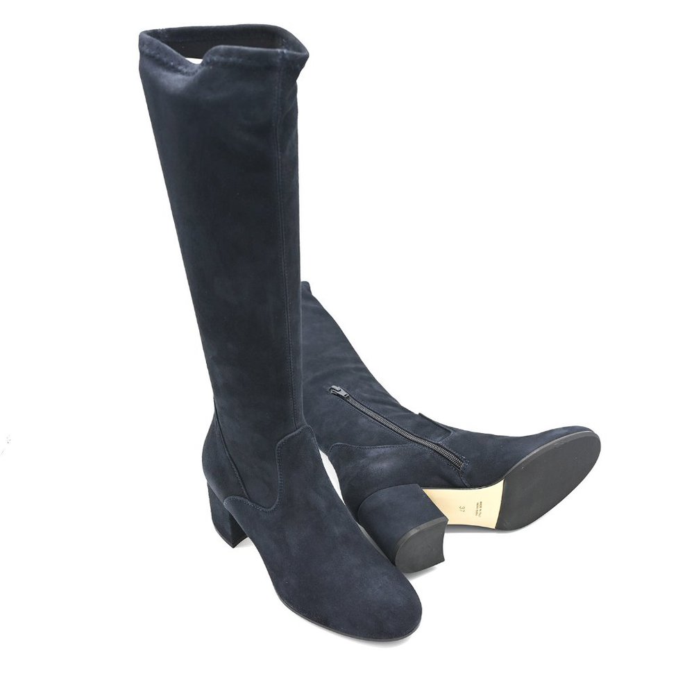 Le Pepe Navy Blue Elastic Suede knee high Boots - Picture 4 of 7